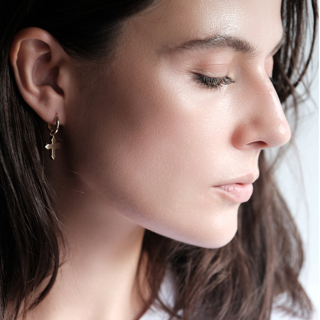 EARRING CROSS "CARRER MAJOR" / SOLID WHITE GOLD