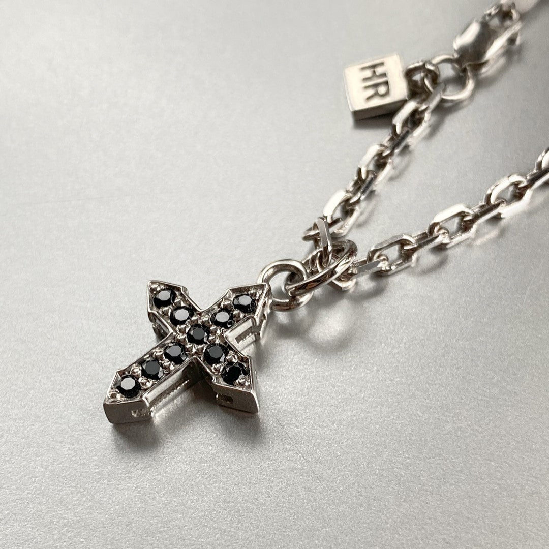 PENDANT CROSS "GLOW" WITH BLACK DIAMONDS ON A SILVER CHAIN / SOLID GOLD