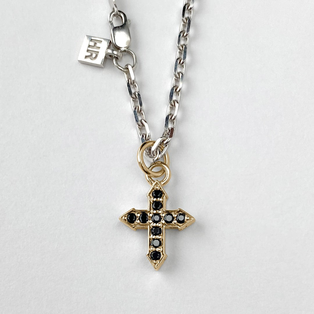 PENDANT CROSS "GLOW" WITH BLACK DIAMONDS ON A SILVER CHAIN / SOLID GOLD