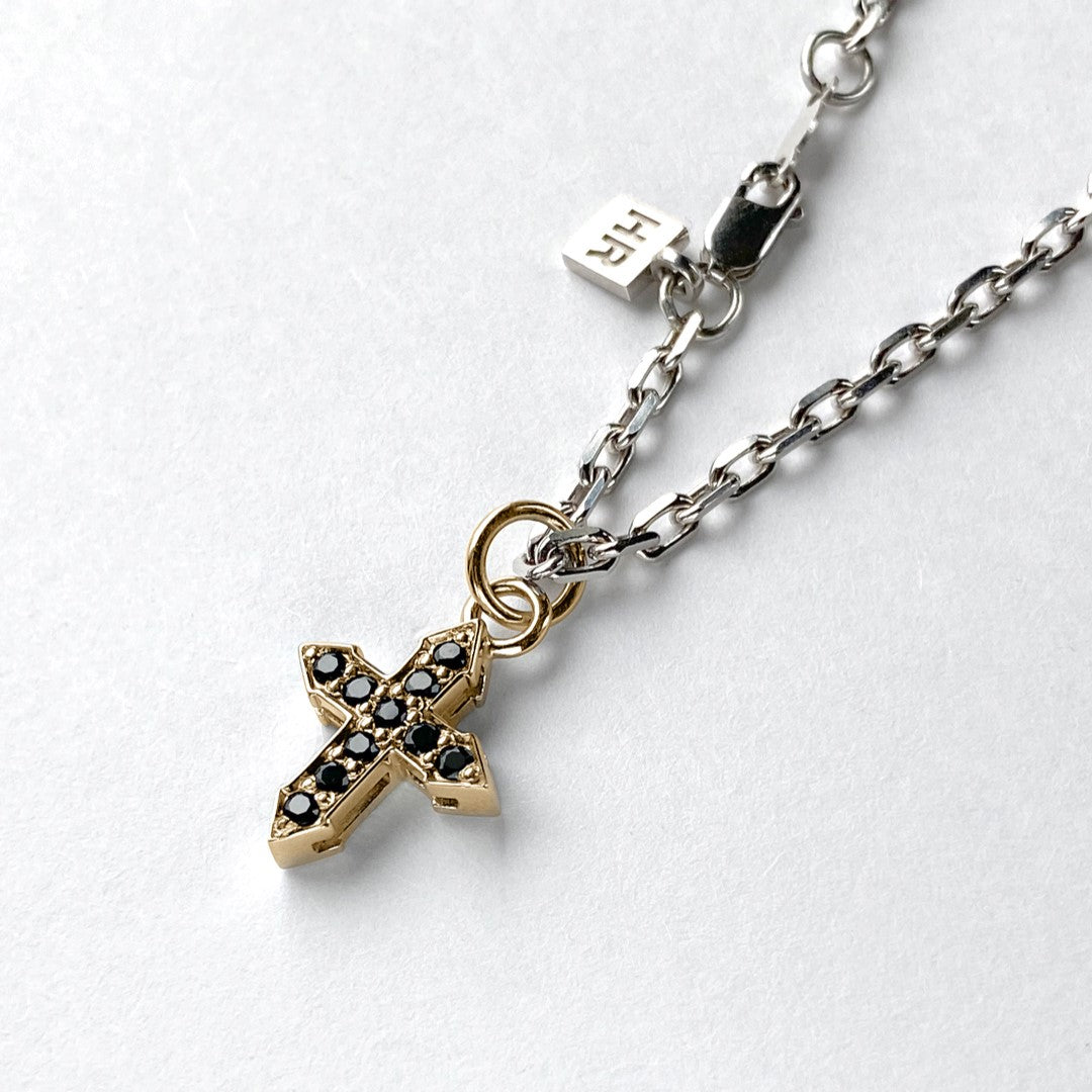 PENDANT CROSS "GLOW" WITH BLACK DIAMONDS ON A SILVER CHAIN / SOLID GOLD