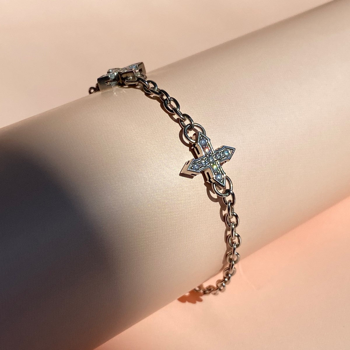 CHAIN BRACELET "TWO STARS "GLOW" WITH MOISSANITE / SILVER