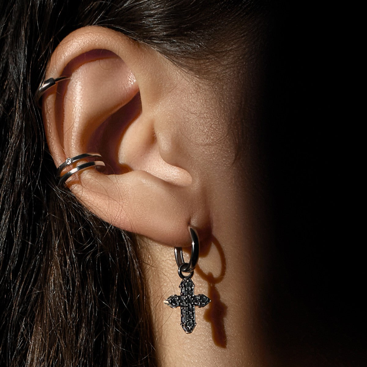 EARRING CROSS  "ABSOLUTE GLOW" WITH WHITE DIAMONDS | GOLD