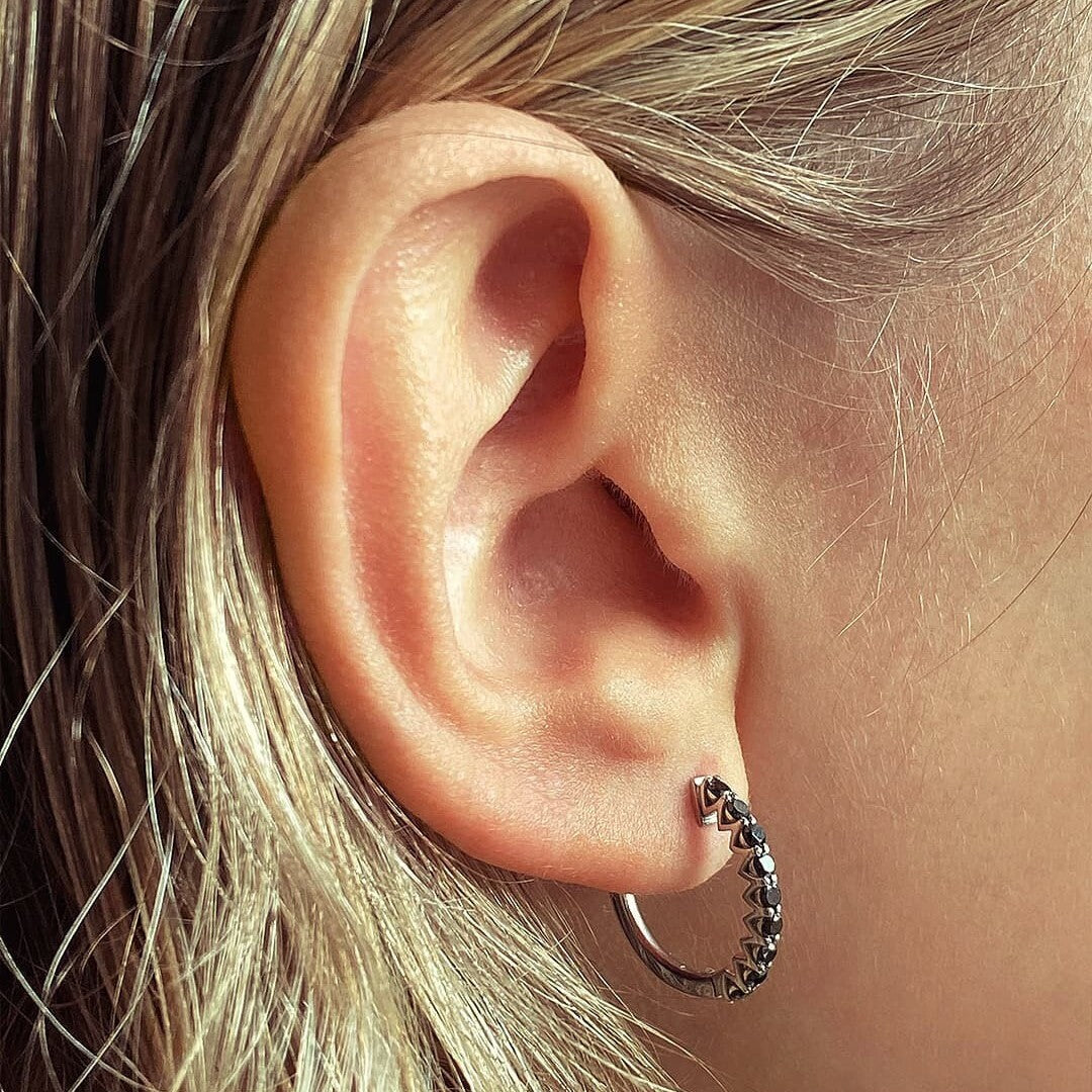 HOOP EARRING "ARCHES" WITH BLACK DIAMONDS / SOLID GOLD