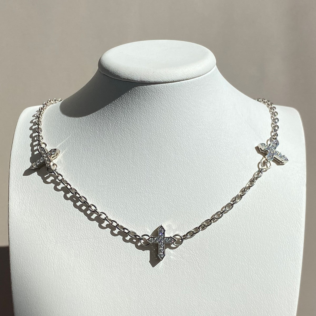 NECKLACE "THREE CROSSES "GLOW" WITH MOISSANITE / SILVER