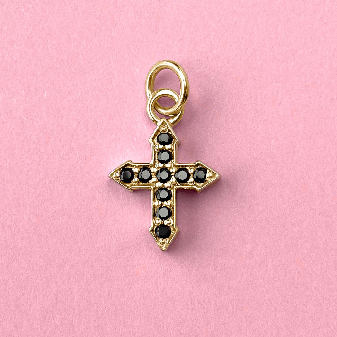 PENDANT CROSS "GLOW" WITH BLACK DIAMONDS / SOLID GOLD