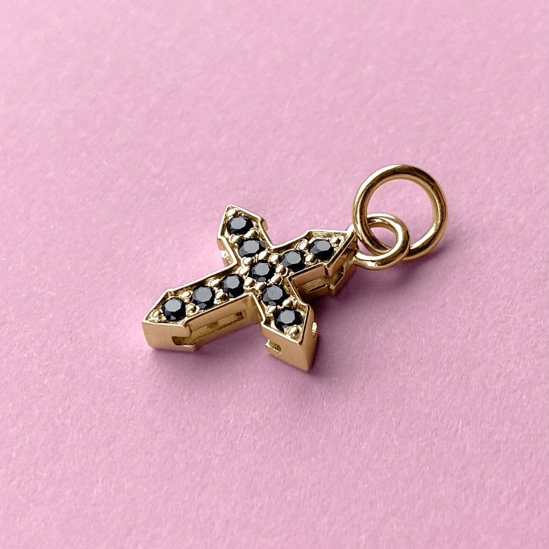 PENDANT CROSS "GLOW" WITH BLACK DIAMONDS / SOLID GOLD