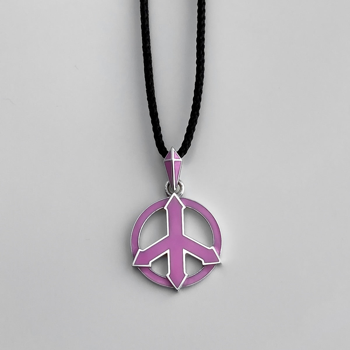 PENDANT "PACIFIC" WITH PINK ENAMEL ON A CORD | SILVER