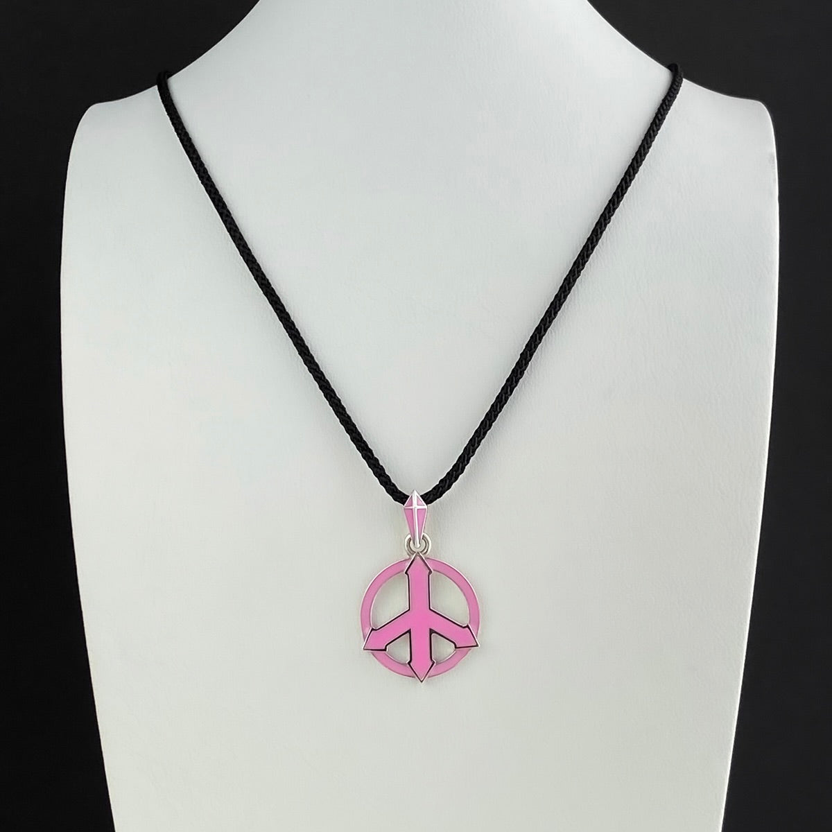PENDANT "PACIFIC" WITH PINK ENAMEL ON A CORD | SILVER