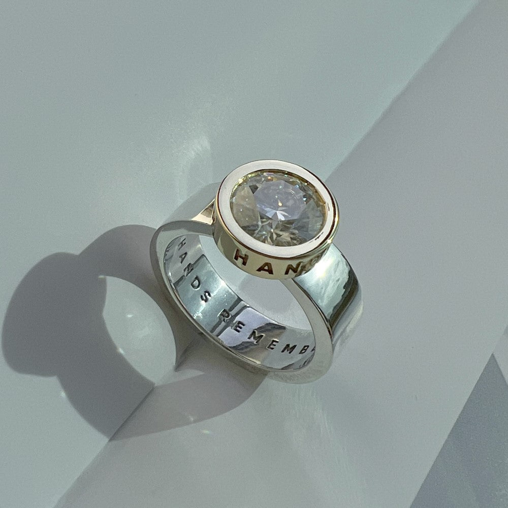 RING "STONE BALL" WITH MOISSANITE / SOLID GOLD & SILVER