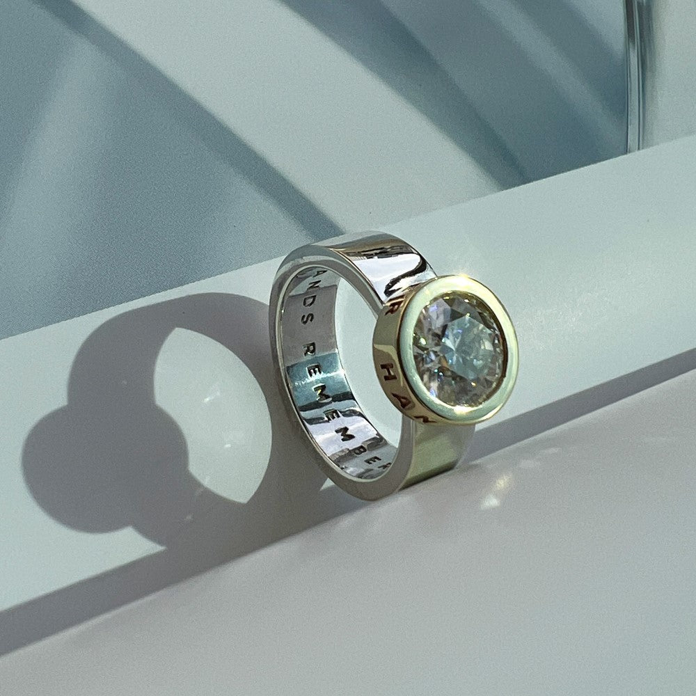 RING "STONE BALL" WITH MOISSANITE / SOLID GOLD & SILVER