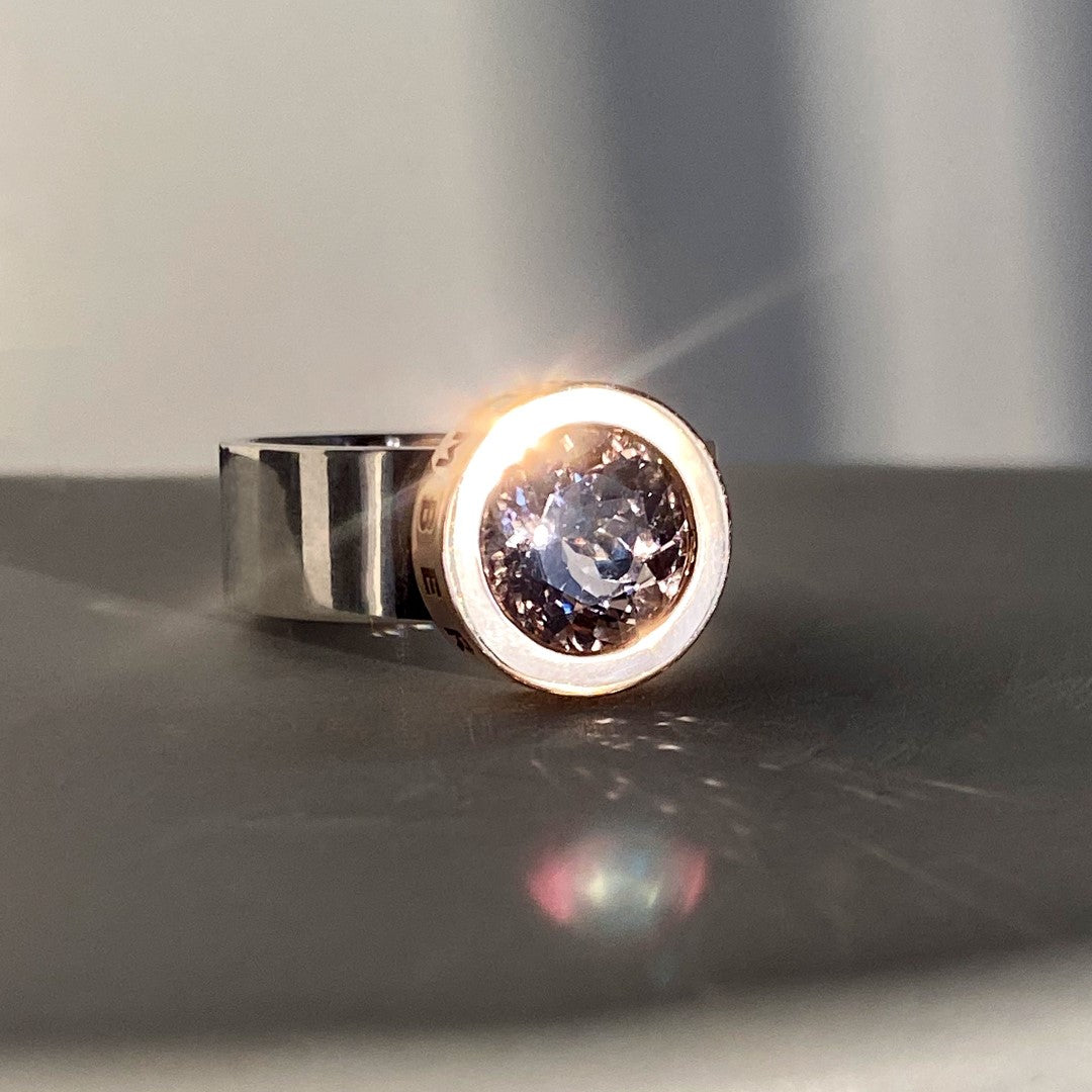 RING "STONE BALL" WITH MORGANITE / GOLD & SILVER