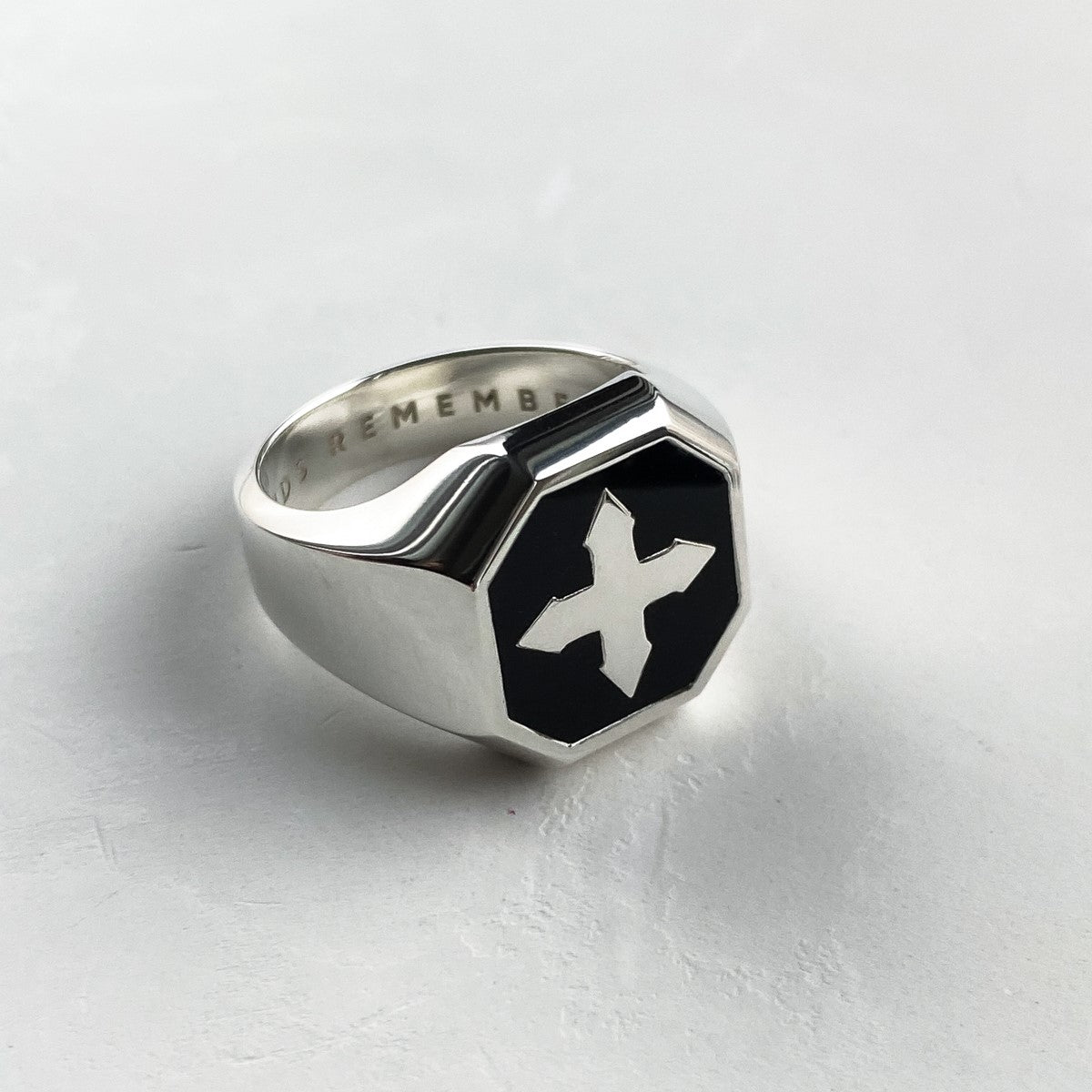 SIGNET RING "PASTOR" WITH BLACK ENAMEL | SILVER
