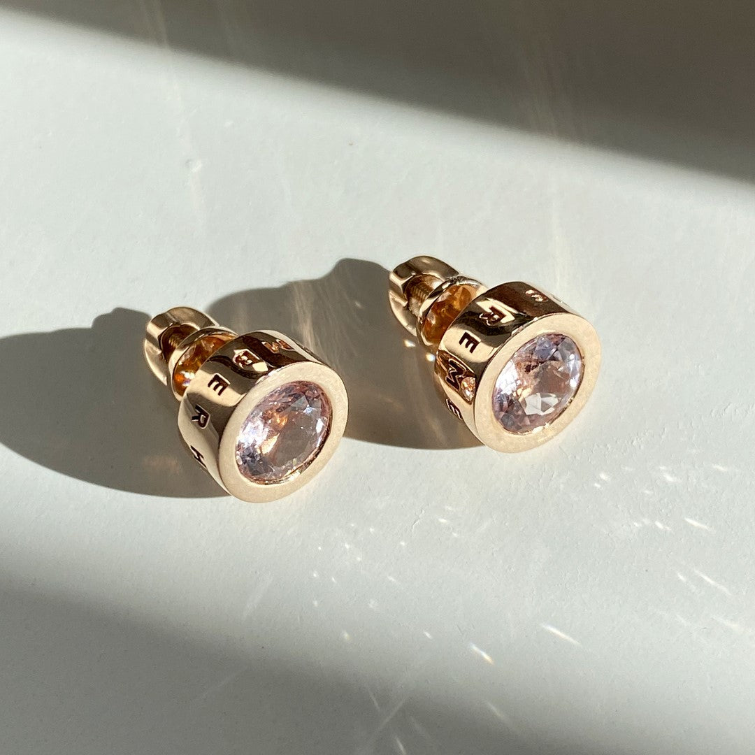 STUDS "STONE BALL" WITH MORGANITE / GOLD