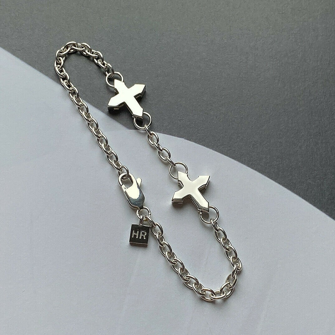 CHAIN BRACELET "TWO CROSSES" / SILVER