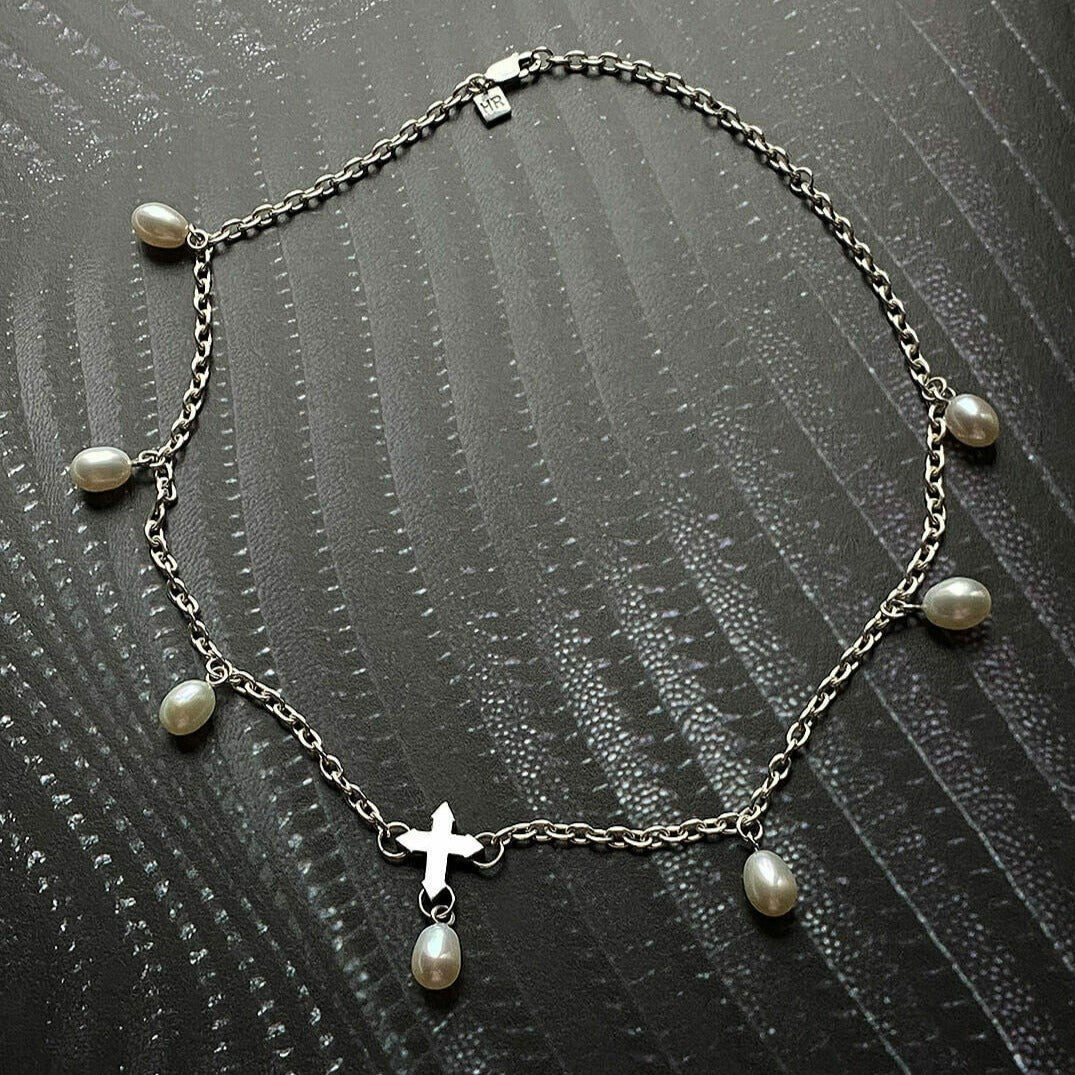 ONE - SEVEN CHAIN / SILVER & WHITE PEARLS