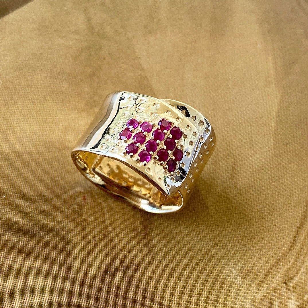 RING "BAND AID WITH DROPS OF BLOOD" WITH RUBIES / SOLID GOLD
