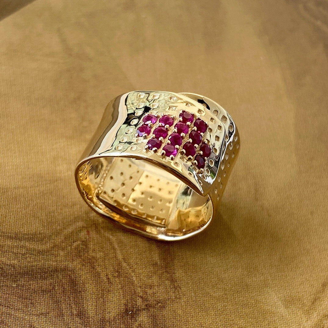 RING "BAND AID WITH DROPS OF BLOOD" WITH RUBIES / SOLID GOLD