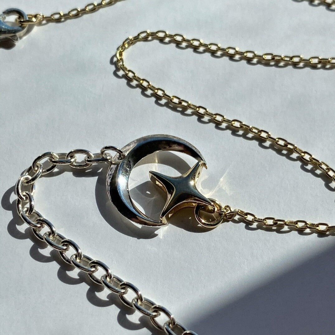 NECKLACE "CRESCENT & STAR" / SOLID GOLD & SILVER