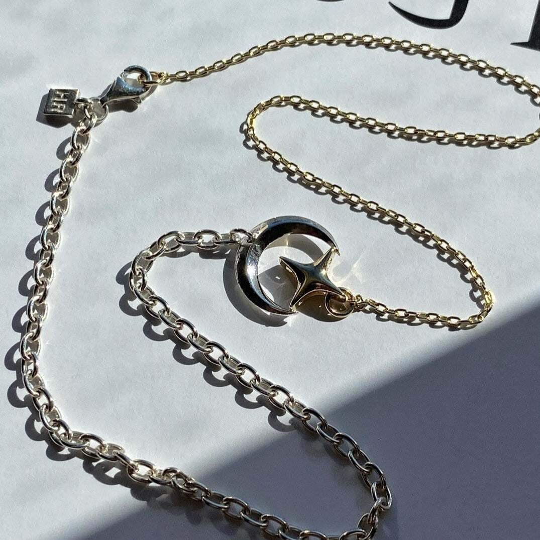 NECKLACE "CRESCENT & STAR" / SOLID GOLD & SILVER