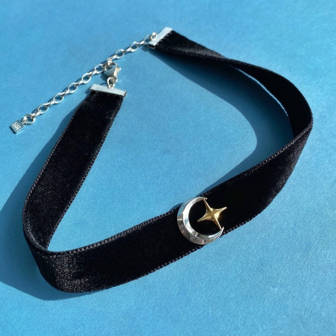 CHOKER "CRESCENT & STAR" / SOLID GOLD & SILVER