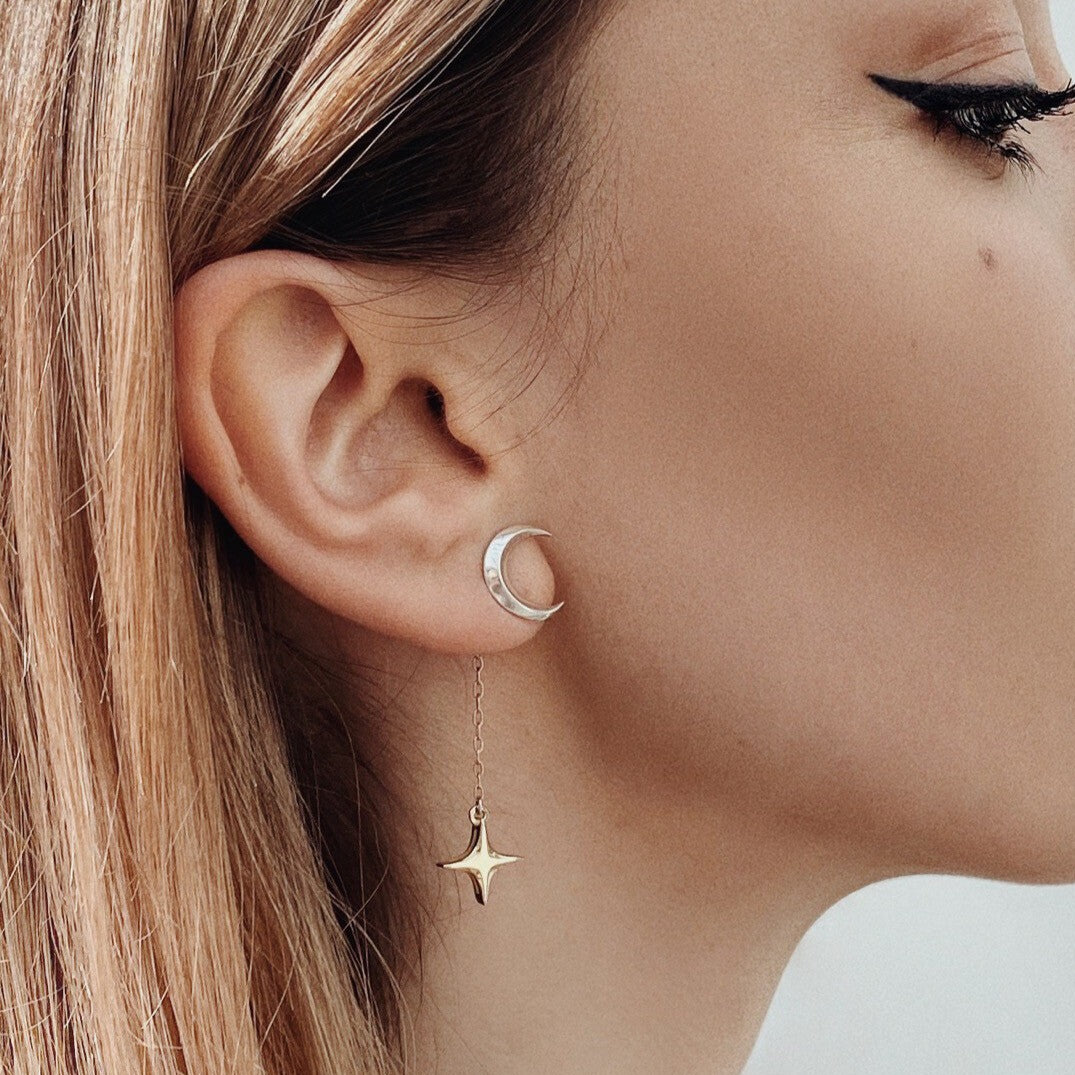 EARRING "CRESCENT & STAR" / SOLID GOLD