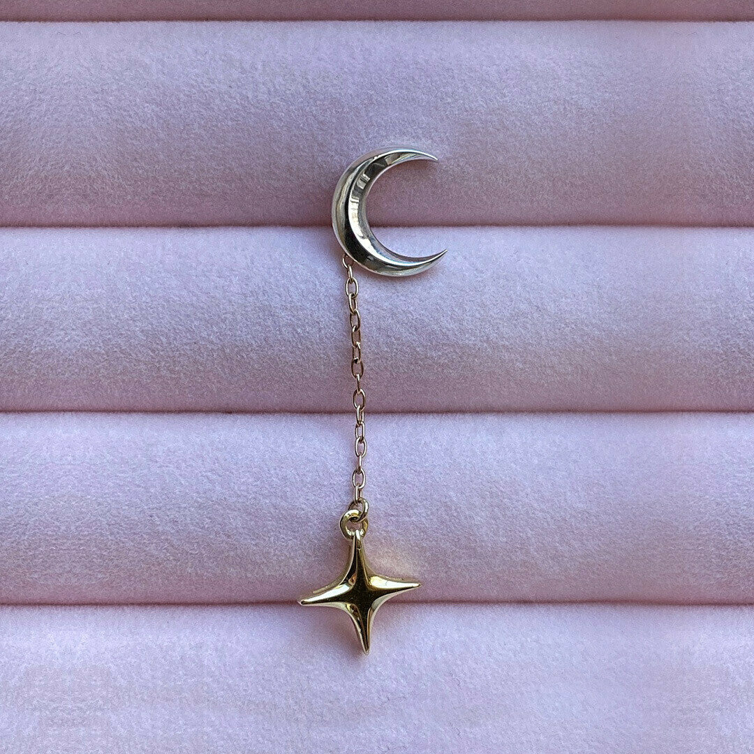 EARRING "CRESCENT & STAR" / SILVER & SOLID GOLD