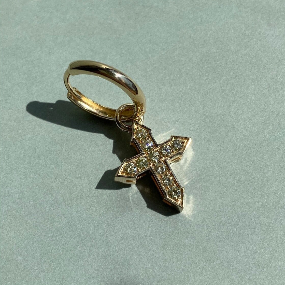 EARRING CROSS "GLOW" WITH YELLOW DIAMONDS / SOLID GOLD