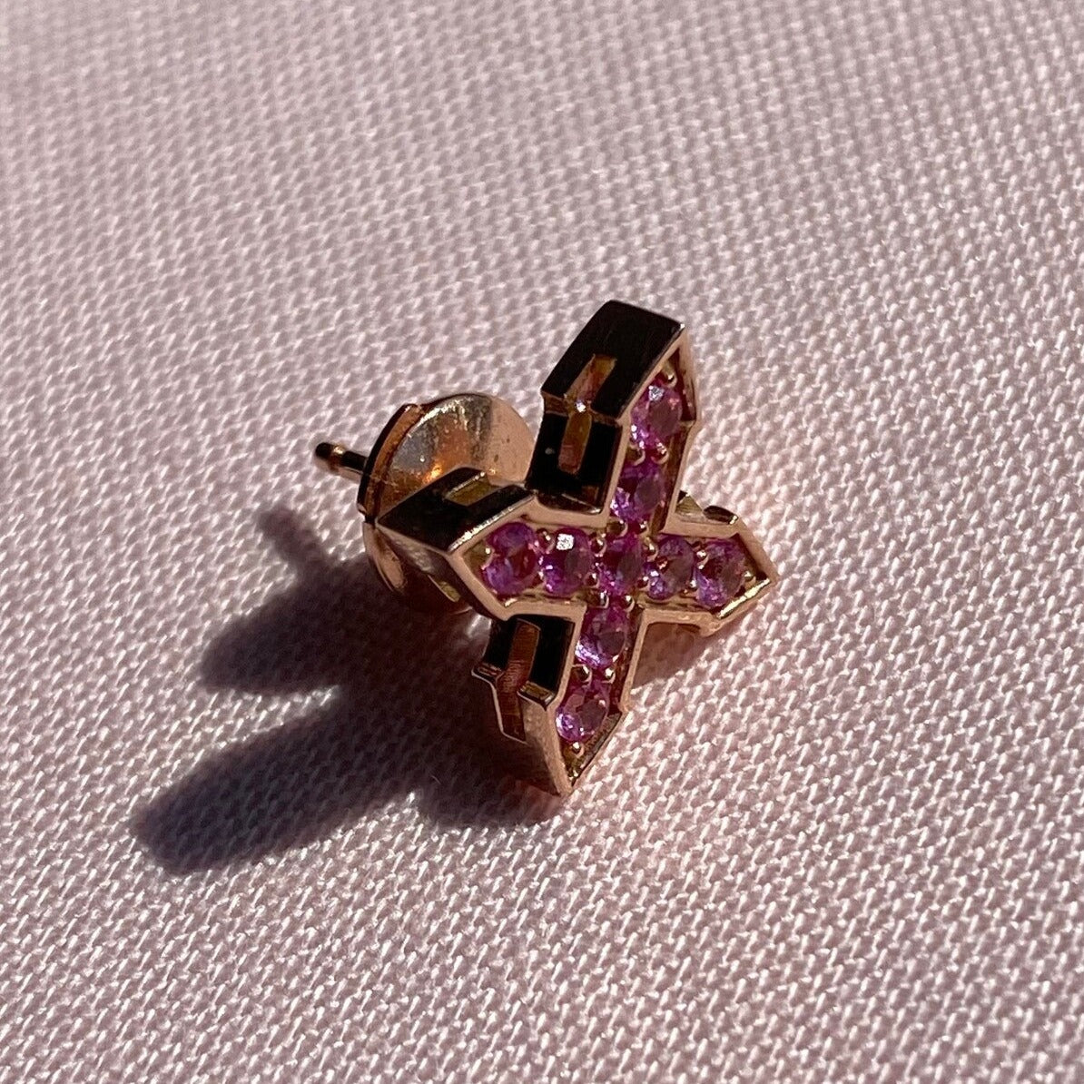 STUD STAR "GLOW" WITH PINK SAPPHIRES / SOLID GOLD