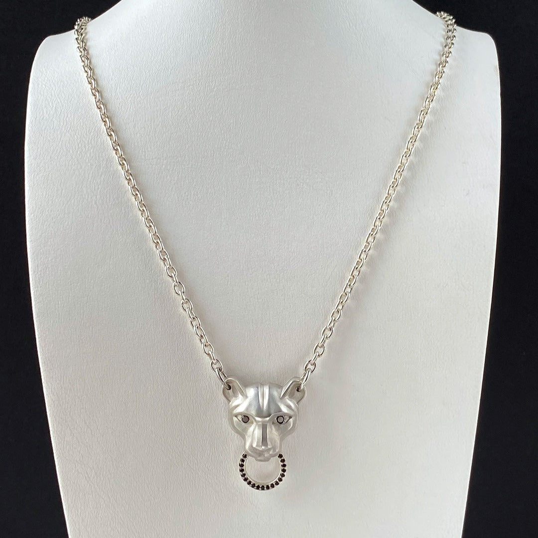 CHAIN WITH PENDANT "PUMA" WITH BLACK DIAMONDS / SILVER