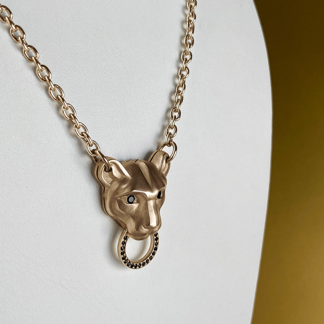 CHAIN WITH PENDANT "PUMA" WITH BLACK DIAMONDS / SOLID GOLD