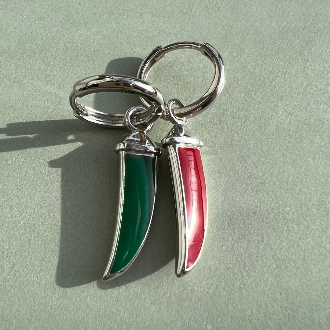 EARRING "HOT CHILI'/ SILVER & COLORED ENAMEL