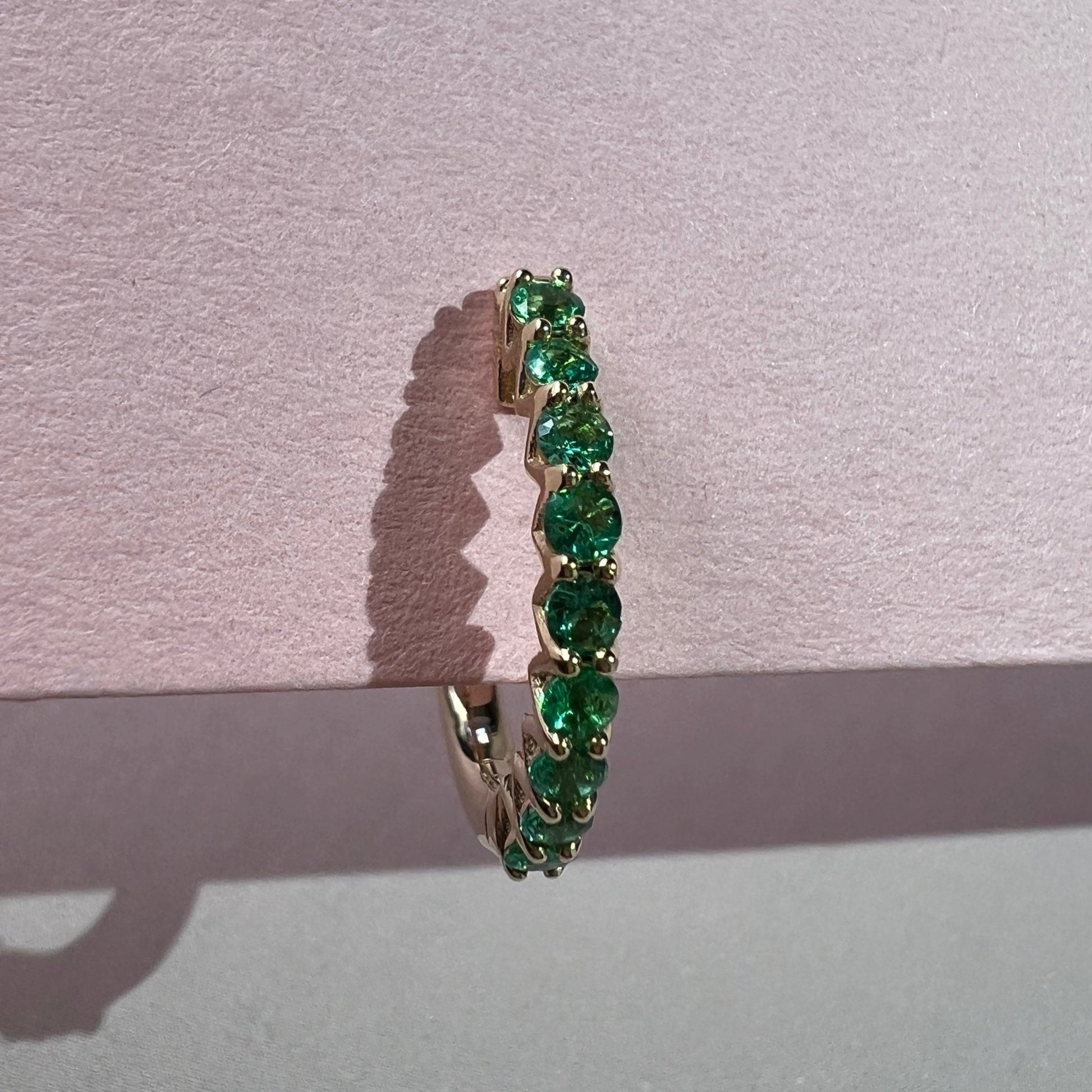 HOOP EARRING "ARCHES" WITH EMERALDS / SOLID GOLD