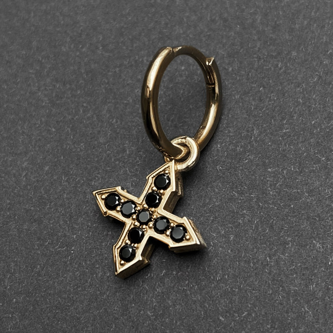 EARRING STAR "GLOW" WITH BLACK DIAMONDS / SOLID GOLD