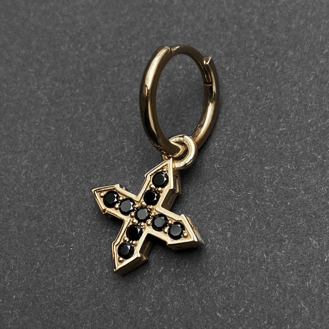 EARRING STAR "GLOW" WITH BLACK DIAMONDS / SOLID GOLD