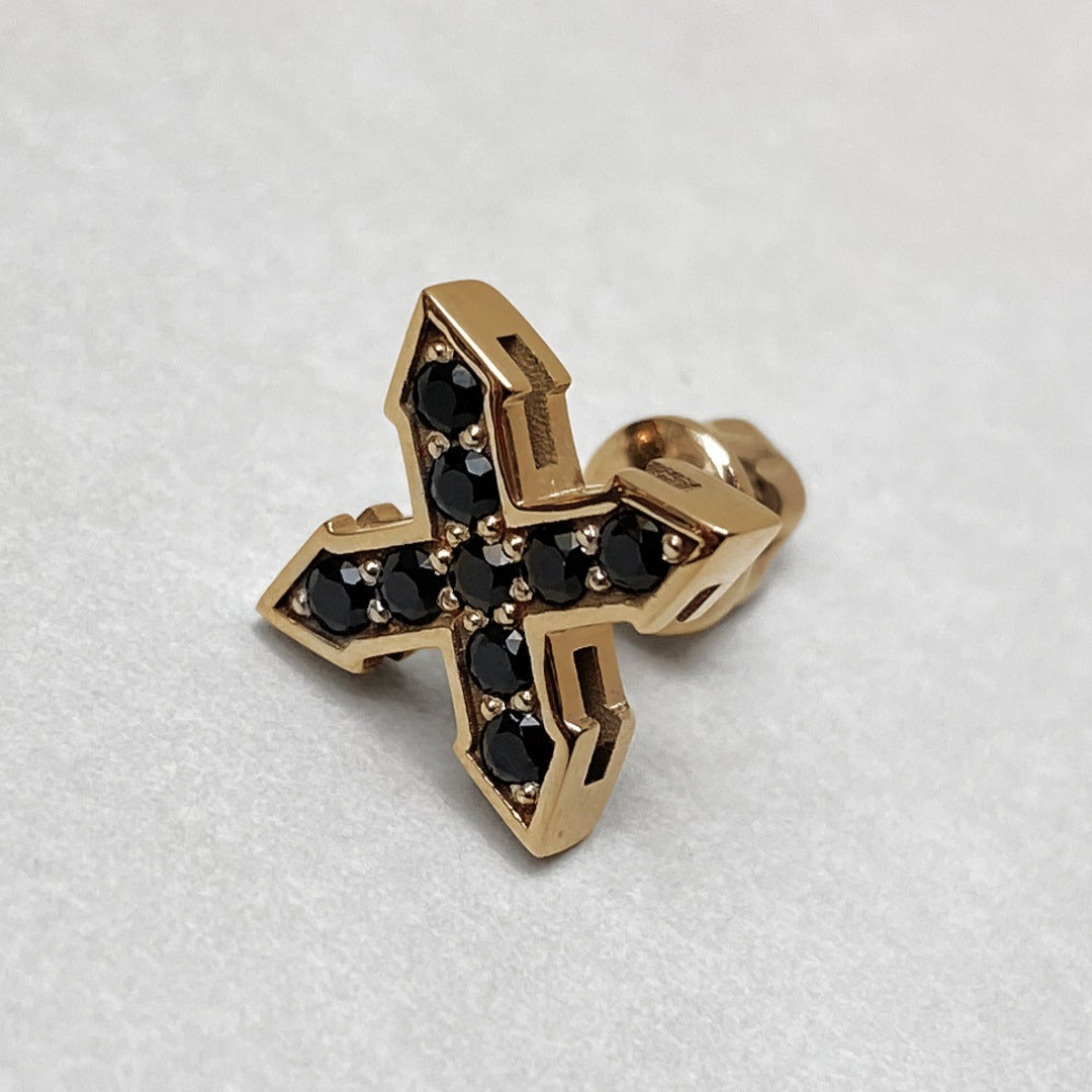STUD STAR "GLOW" WITH BLACK DIAMONDS / SOLID GOLD