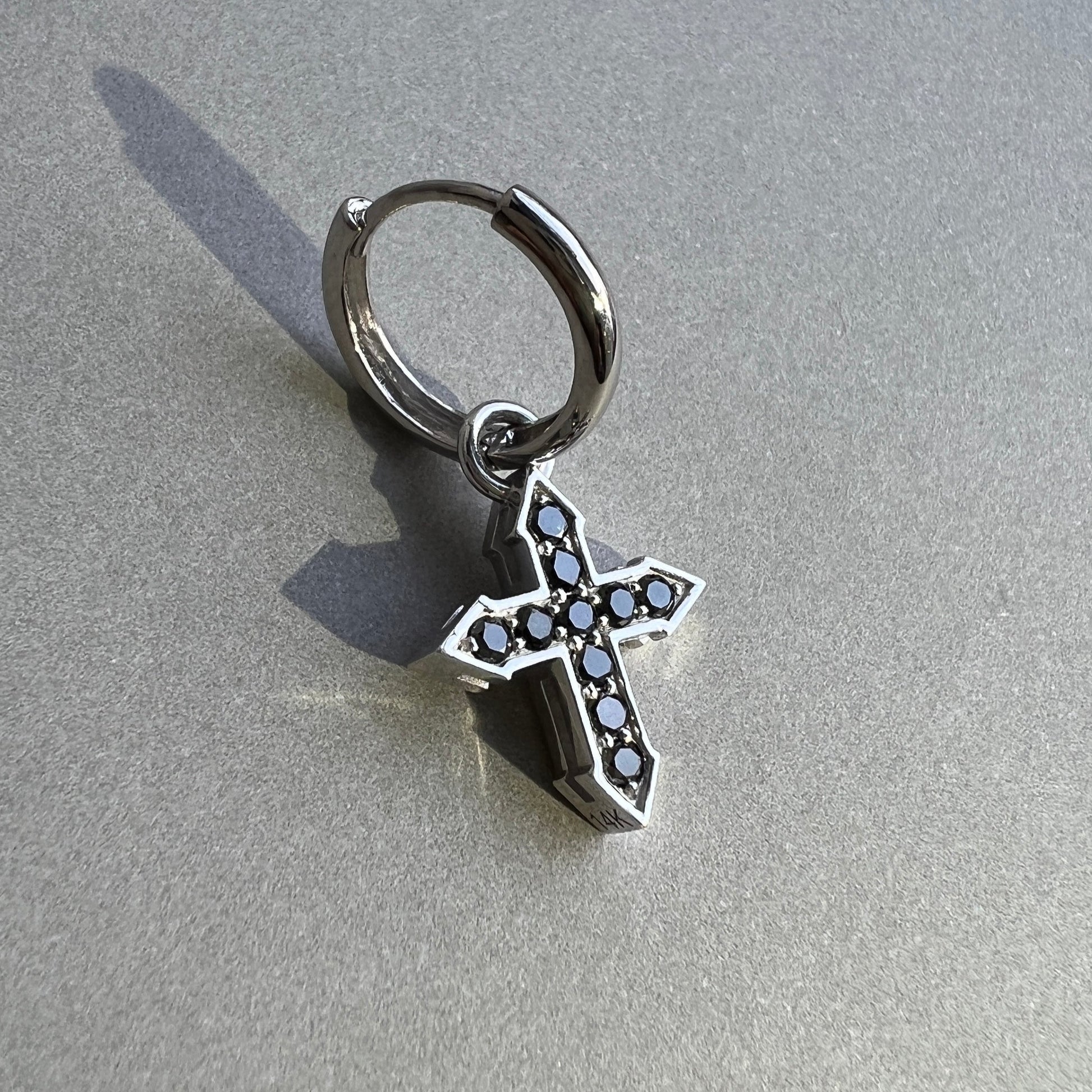 EARRING CROSS "GLOW" WITH BLACK DIAMONDS / SOLID GOLD
