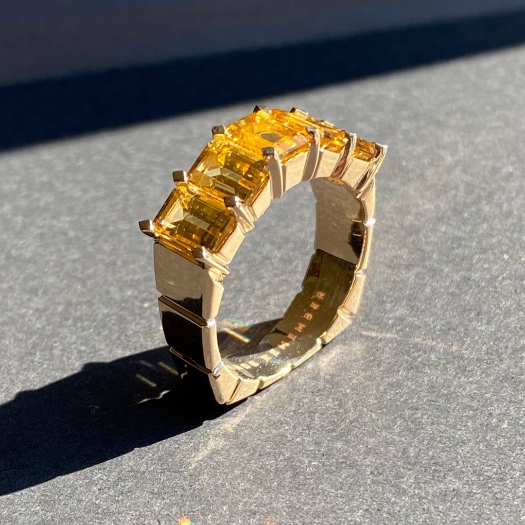 RING "EDGE" WITH YELLOW BERYLS / SOLID GOLD