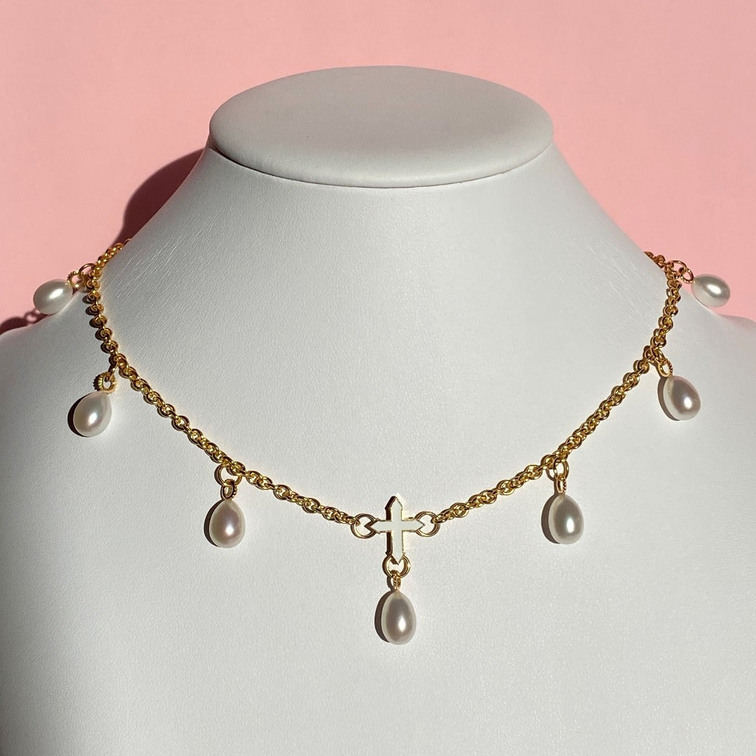 ONE - SEVEN CHAIN WITH ENAMEL / SOLID GOLD & PEARLS
