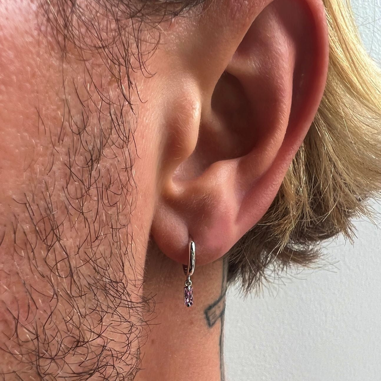 EARRING "SIMPLE THING" WITH PINK CZ / SOLID GOLD