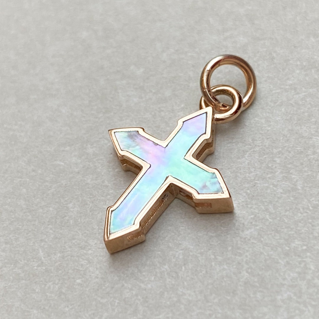 PENDANT CROSS "VENUS" / SOLID GOLD & MOTHER-OF-PEARL