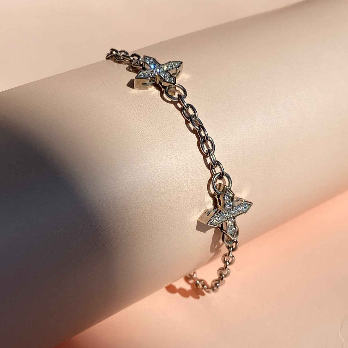 CHAIN BRACELET "TWO STARS "GLOW" WITH MOISSANITE / SILVER