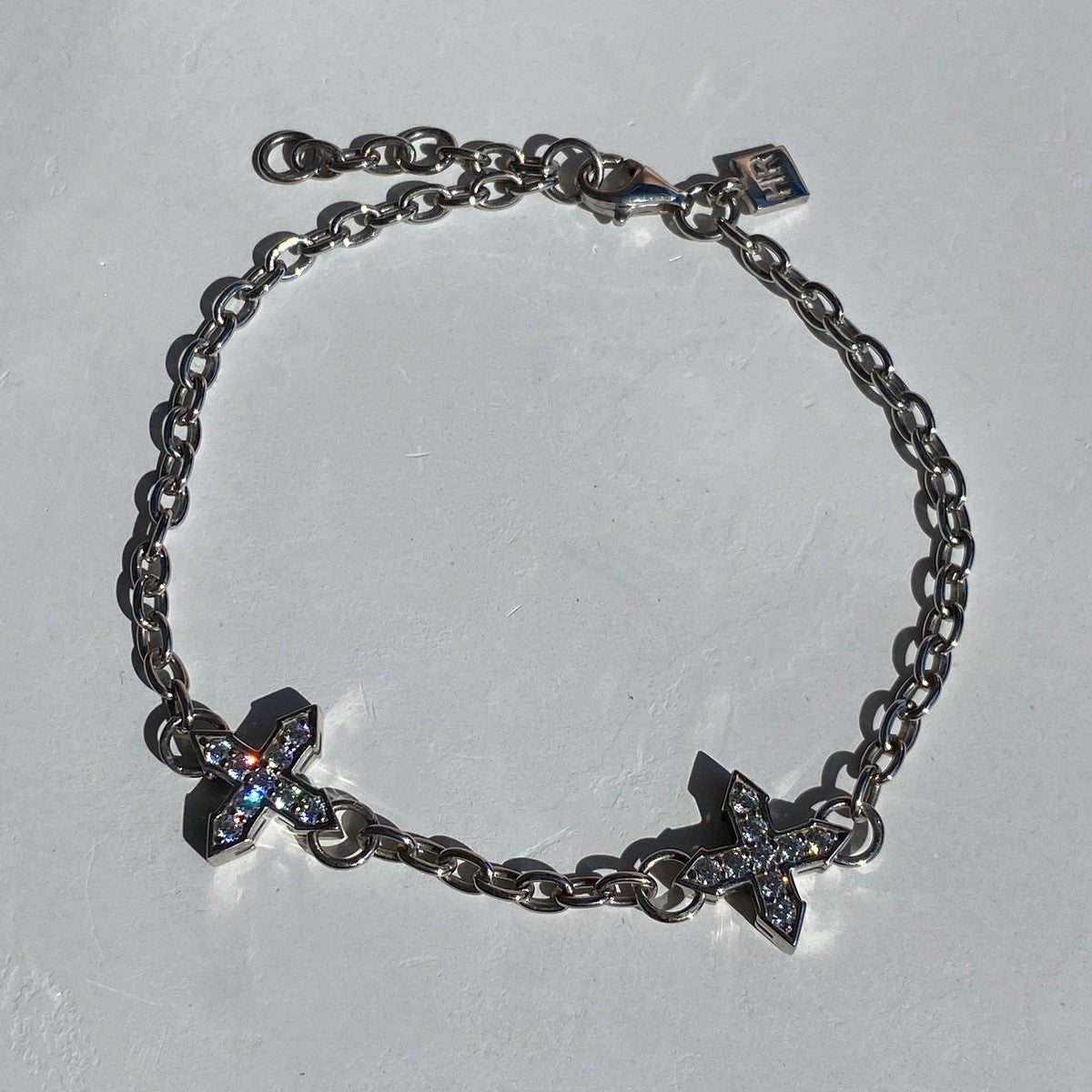 CHAIN BRACELET "TWO STARS "GLOW" WITH MOISSANITE / SILVER
