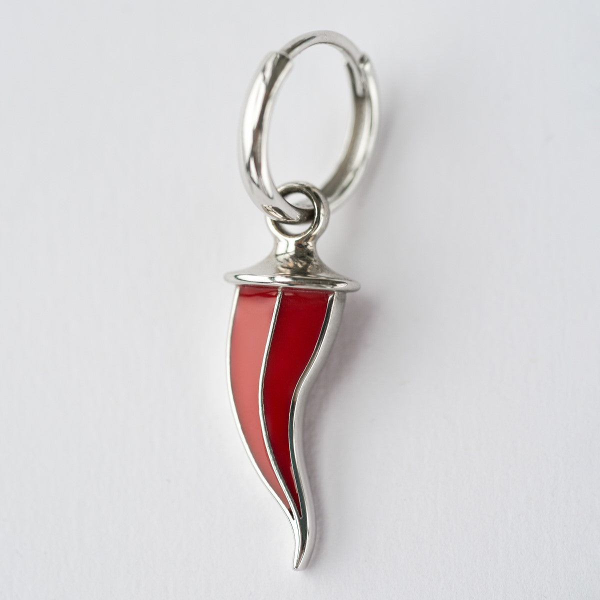 EARRING "LUCKY FLAME" WITH RED ENAMEL / SILVER