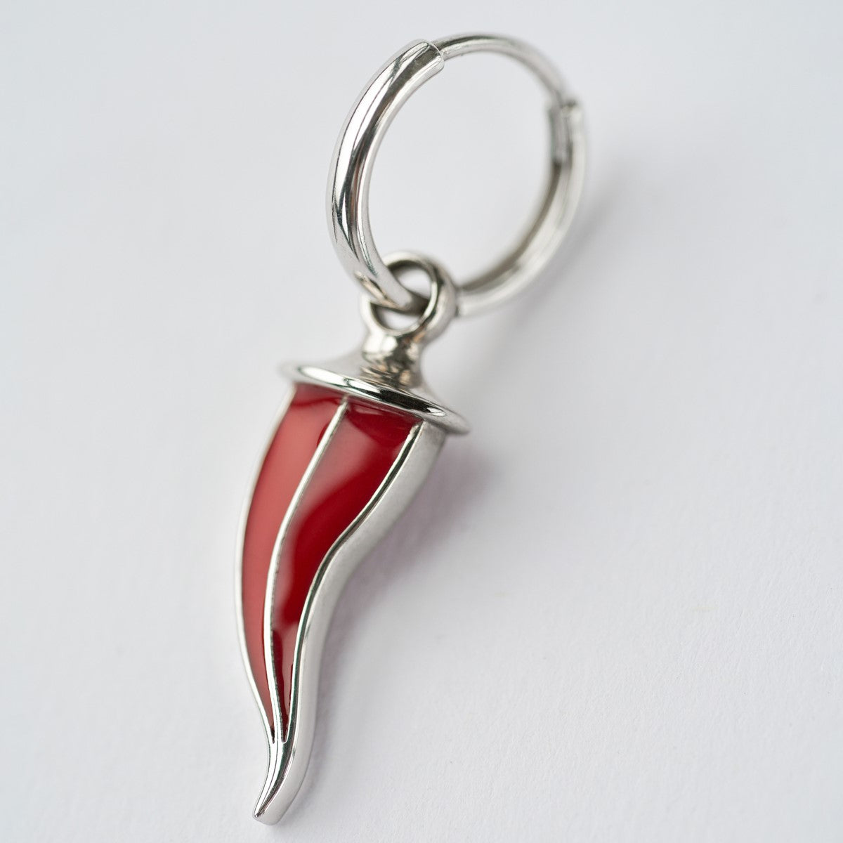 EARRING "LUCKY FLAME" WITH RED ENAMEL / SILVER
