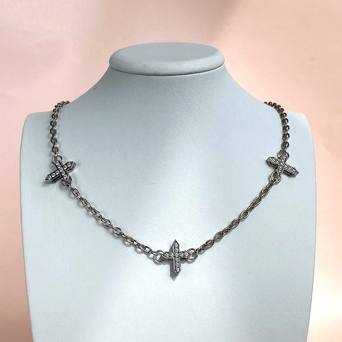 NECKLACE "THREE CROSSES "GLOW" WITH MOISSANITE / SILVER