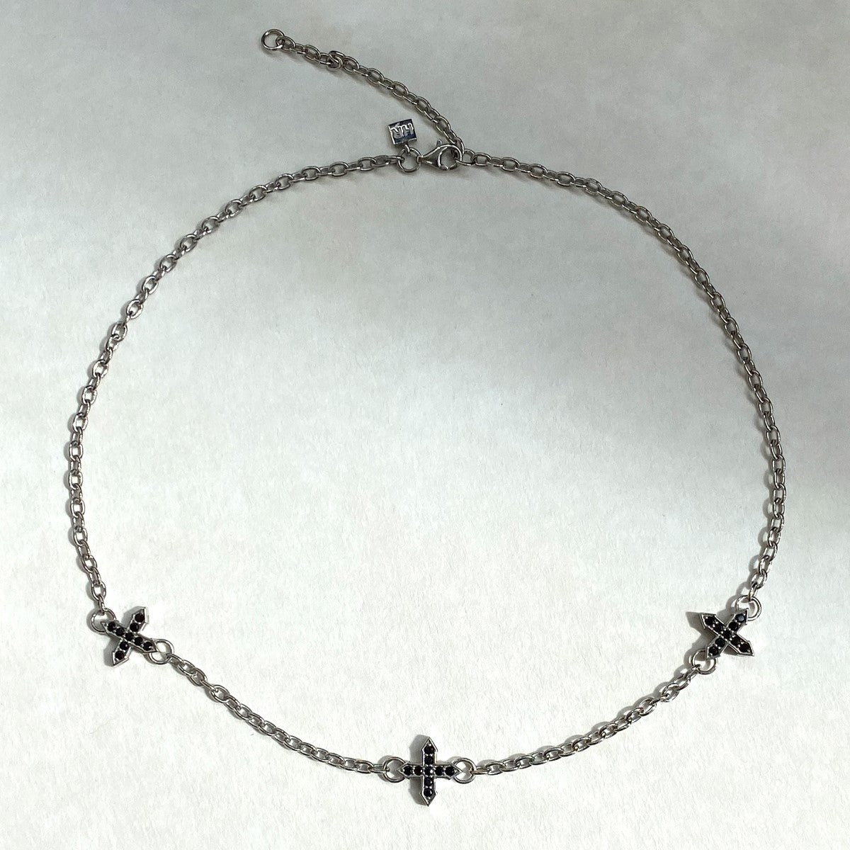 NECKLACE "THREE STARS "GLOW" WITH BLACK SPINEL / SILVER