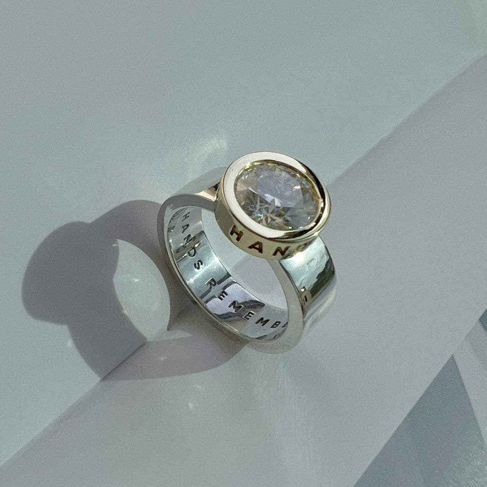 RING "STONE BALL" WITH MOISSANITE / SOLID GOLD & SILVER