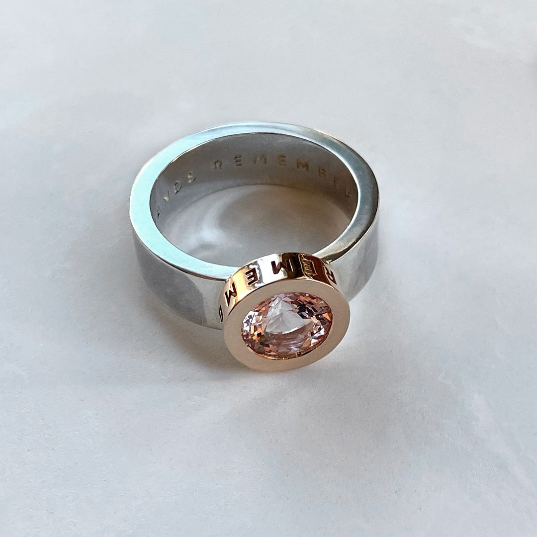 RING "STONE BALL" WITH MORGANITE / GOLD & SILVER