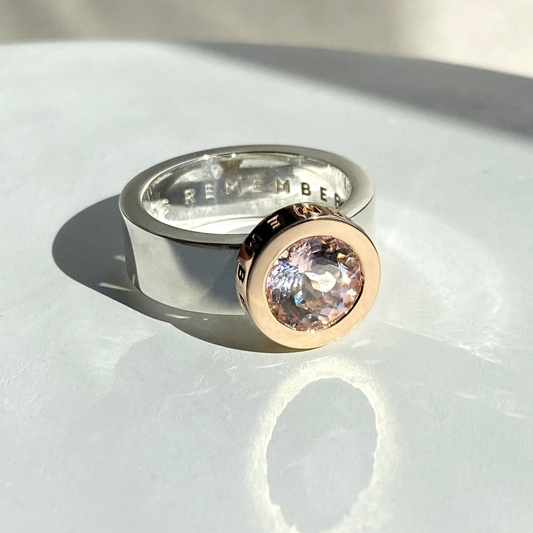 RING "STONE BALL" WITH MORGANITE / GOLD & SILVER