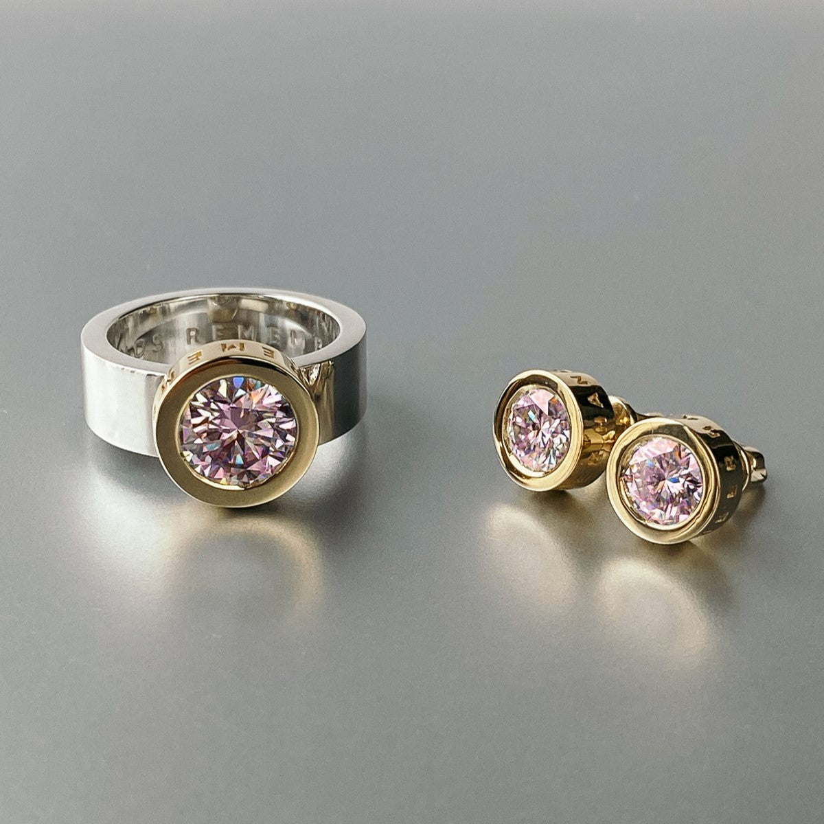 SET "STONE BALL" WITH MORGANITE | SOLID GOLD & SILVER